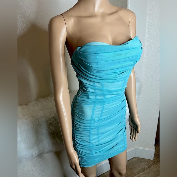 Oh Polly Dresses Oh Polly Turquoise Blue Ruched Mini Corset Dress